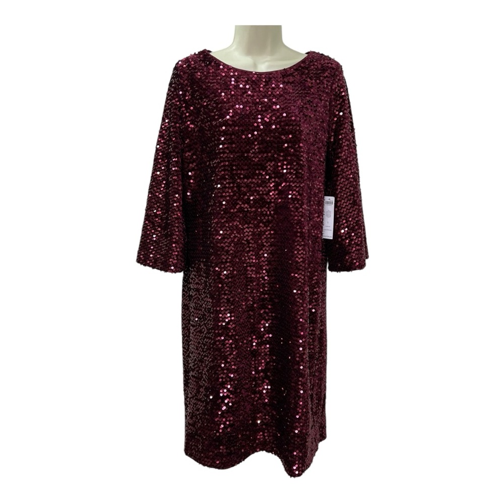 Chico’s Fully Sequined Statement Dress Burgundy Holiday Party Bling